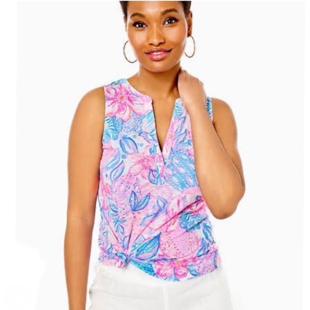 Lilly Pulitzer Xsmall Dev Sleeveless Top Snappy Turtle NWOT V Neck EUC